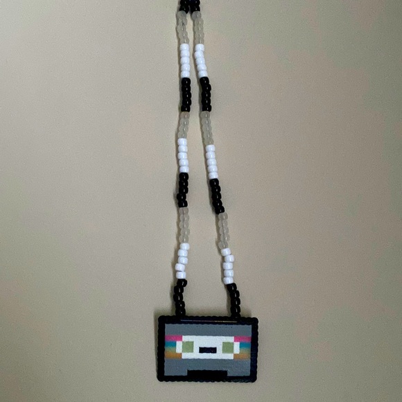 Glow in the dark Cassette Tape UV Reactive Beads Kandi Rave Necklace - Picture 1 of 2